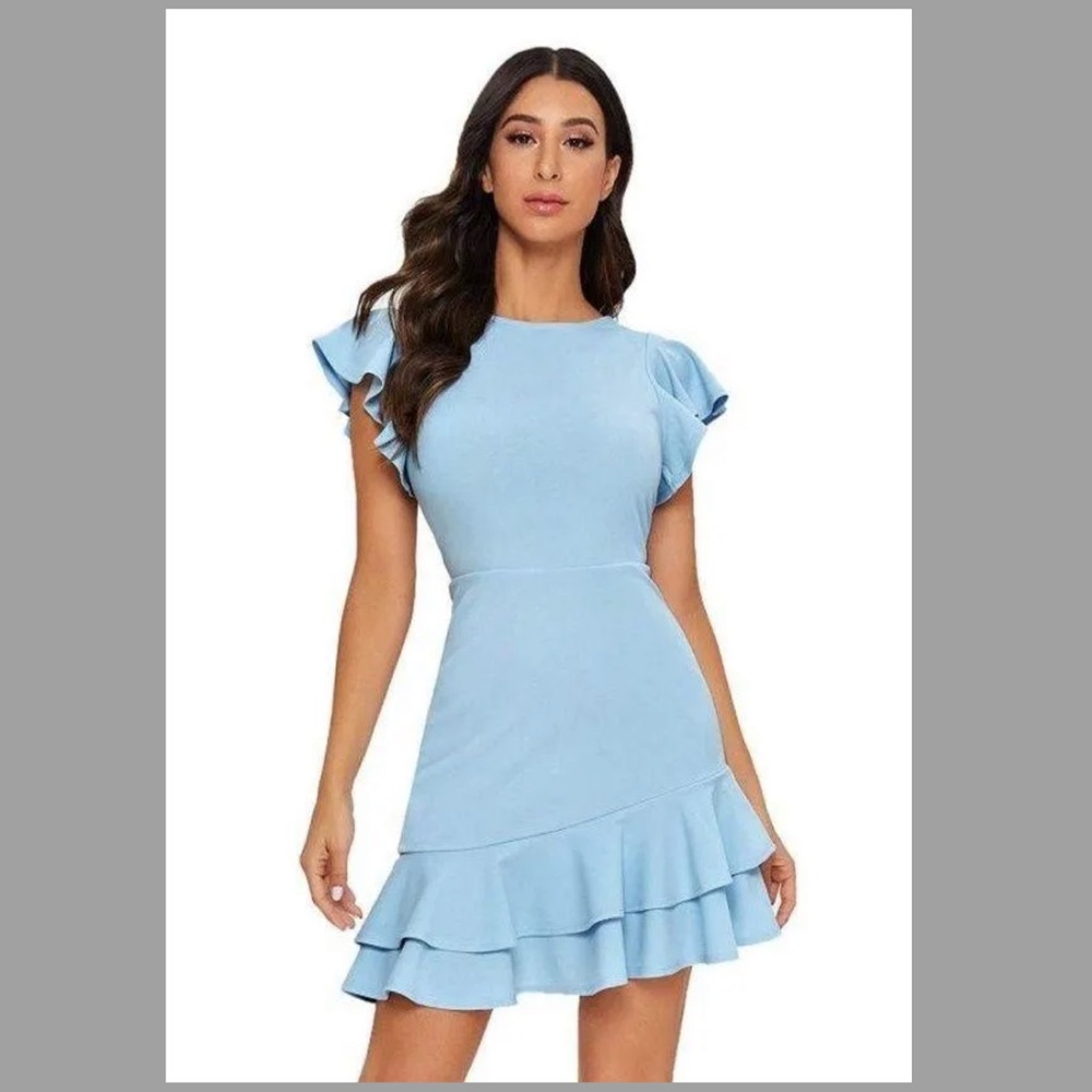 Floerns Blue Asymmetrical Ruffle Dress Mini Size Small NWOT